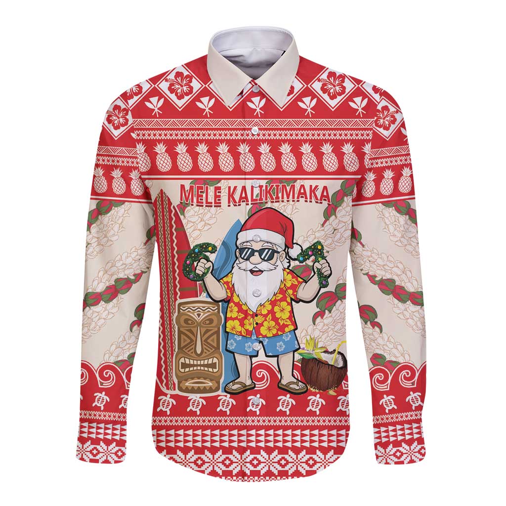 Hawaii Christmas Six Seven Long Sleeve Button Shirt Mele Kalikimaka Funny Santa 67 Gen Alpha Slang - Polynesian Pride
