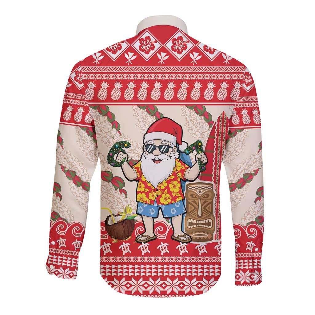 Hawaii Christmas Six Seven Long Sleeve Button Shirt Mele Kalikimaka Funny Santa 67 Gen Alpha Slang - Polynesian Pride