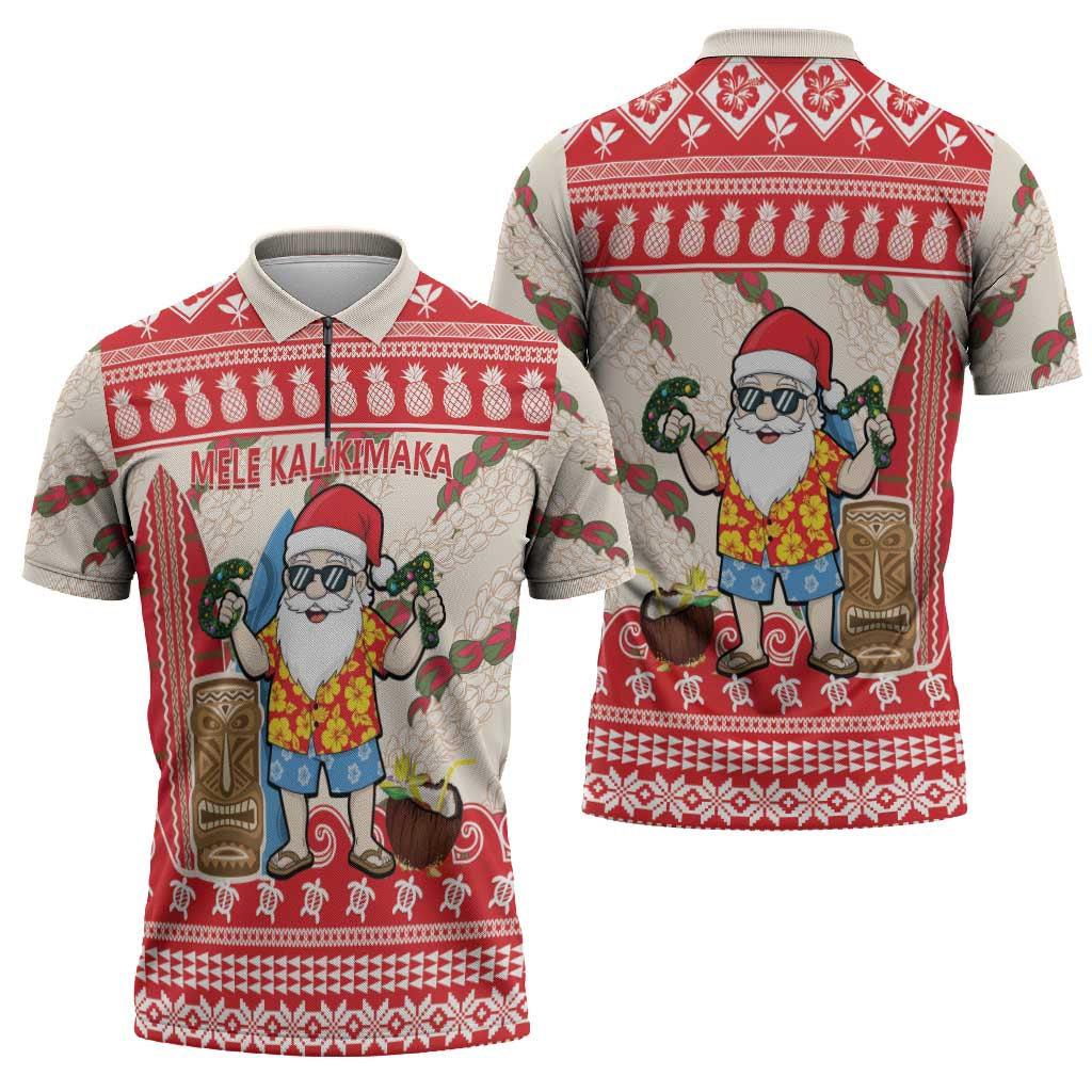Hawaii Christmas Six Seven Zipper Polo Shirt Mele Kalikimaka Funny Santa 67 Gen Alpha Slang - Polynesian Pride