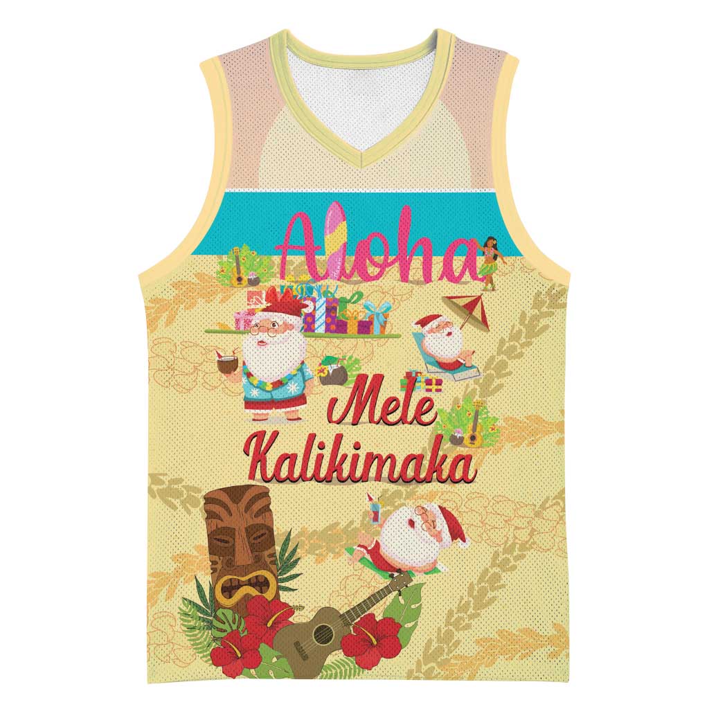 Aloha Hawaii Mele Kalikimaka Basketball Jersey Beachy Funny Santa Hawaiian Lei LT14 Unisex Yellow - Polynesian Pride
