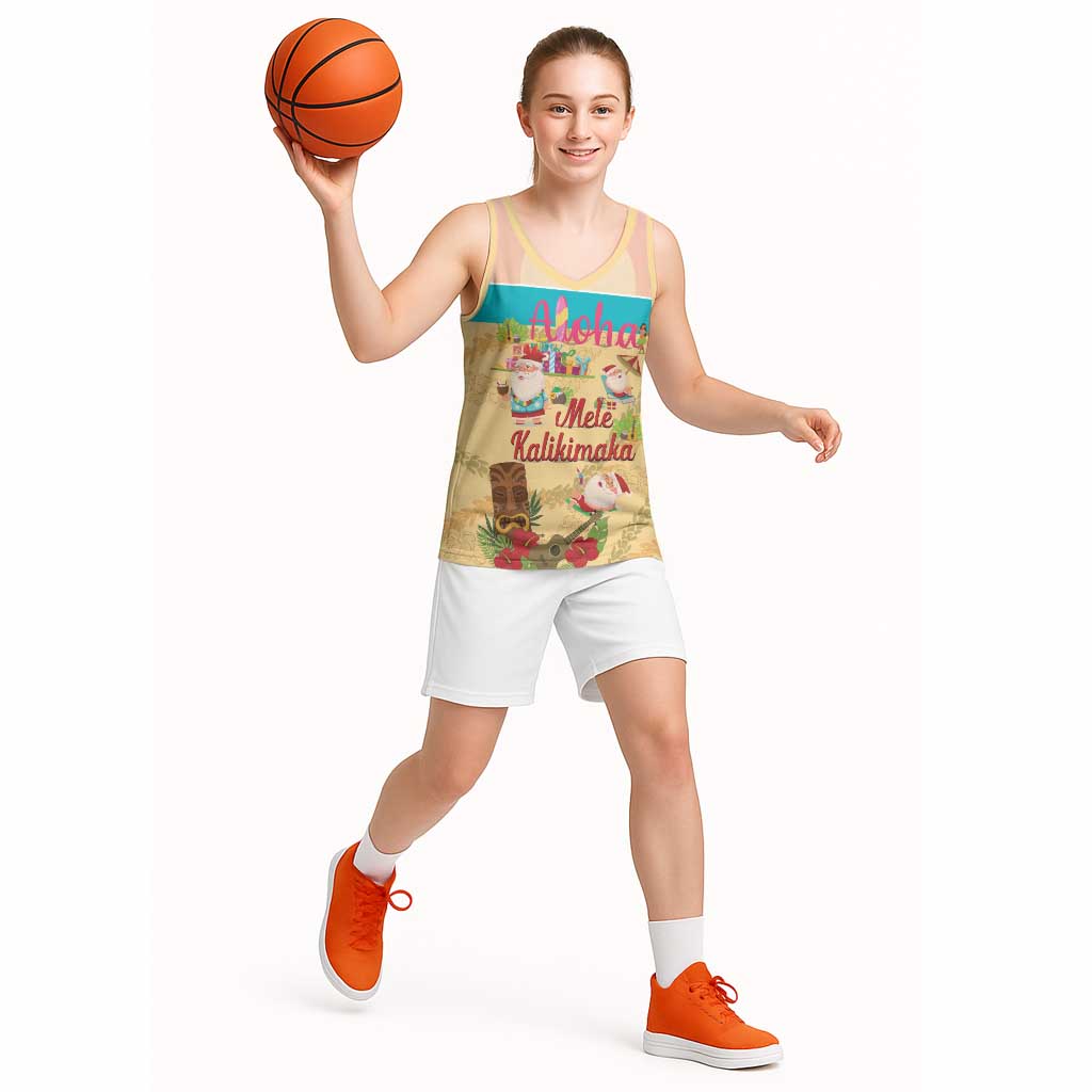 Aloha Hawaii Mele Kalikimaka Basketball Jersey Beachy Funny Santa Hawaiian Lei LT14 - Polynesian Pride