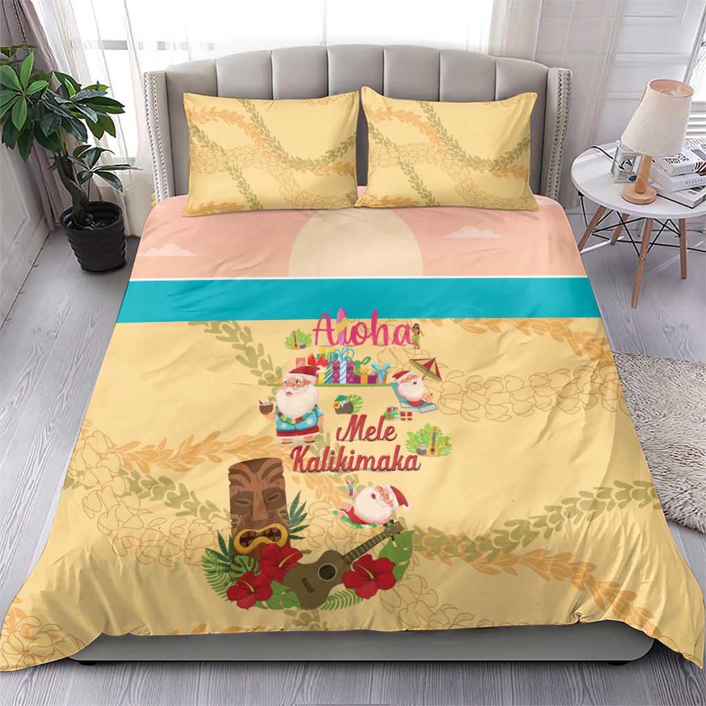Aloha Hawaii Mele Kalikimaka Bedding Set Beachy Funny Santa Hawaiian Lei - Polynesian Pride