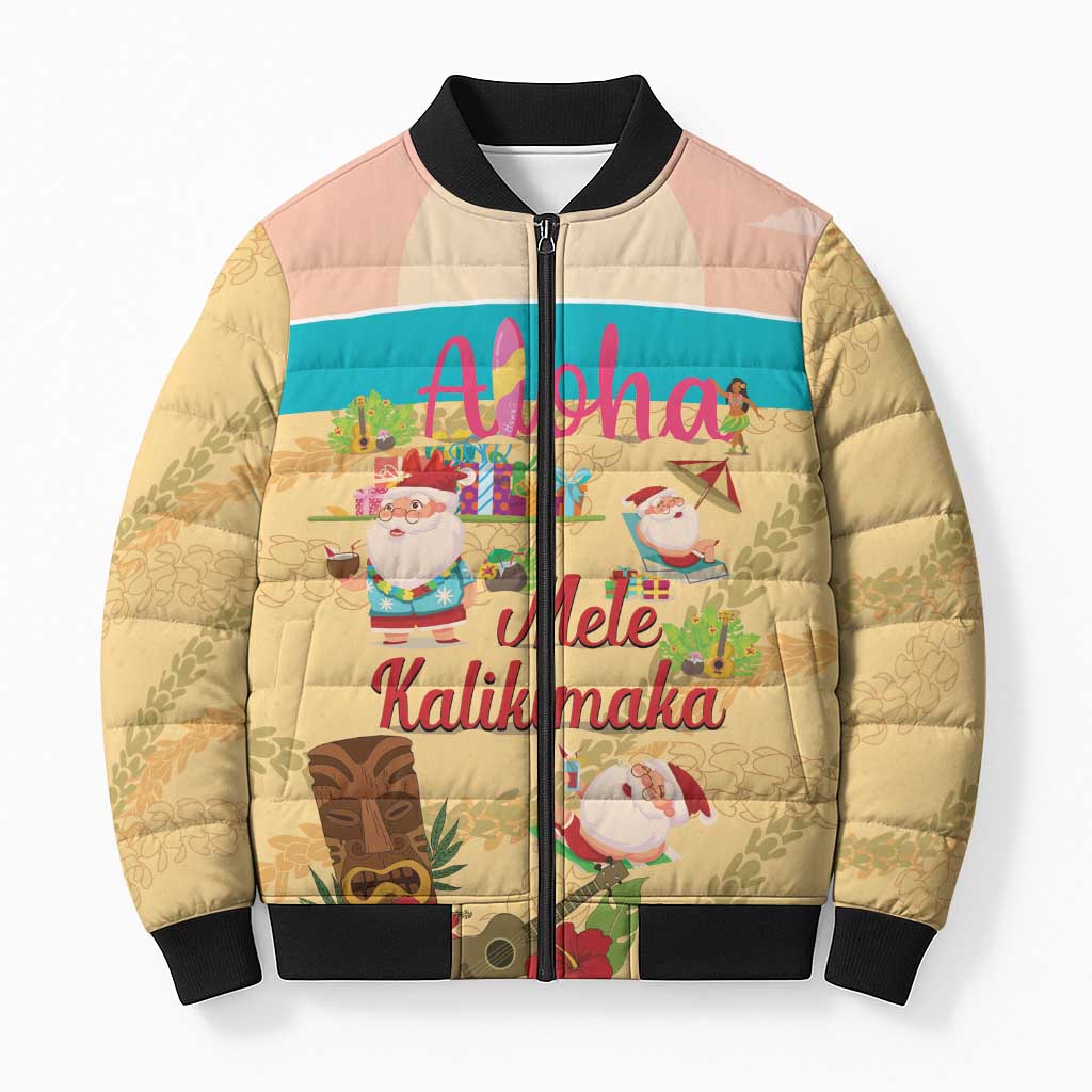 Aloha Hawaii Mele Kalikimaka Bomber Puffer Jacket Beachy Funny Santa Hawaiian Lei LT14 Unisex Yellow - Polynesian Pride