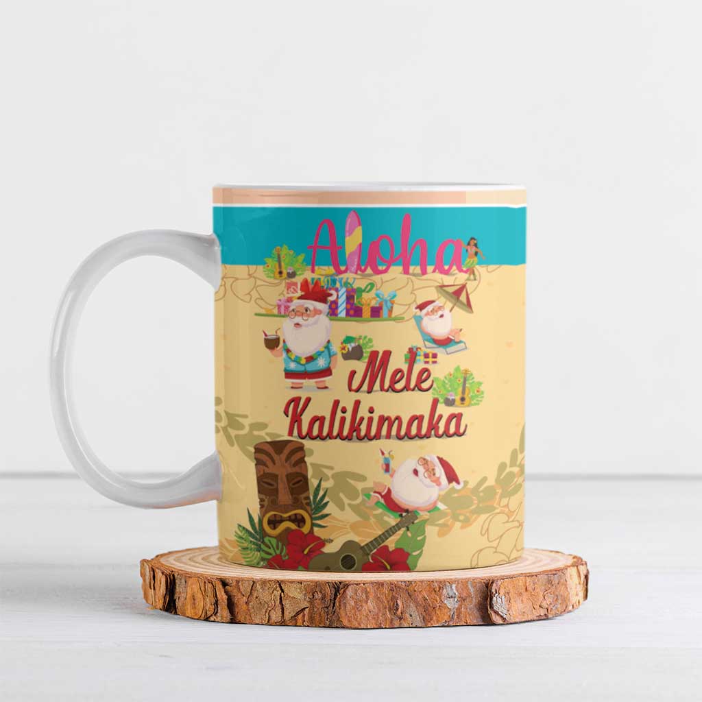 Aloha Hawaii Mele Kalikimaka Ceramic Mug Beachy Funny Santa Hawaiian Lei LT14 Yellow - Polynesian Pride