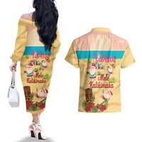 Aloha Hawaii Mele Kalikimaka Couples Matching Off The Shoulder Long Sleeve Dress and Hawaiian Shirt Beachy Funny Santa Hawaiian Lei - Polynesian Pride