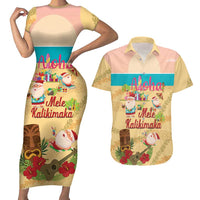 Aloha Hawaii Mele Kalikimaka Couples Matching Short Sleeve Bodycon Dress and Hawaiian Shirt Beachy Funny Santa Hawaiian Lei - Polynesian Pride