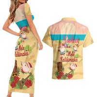 Aloha Hawaii Mele Kalikimaka Couples Matching Short Sleeve Bodycon Dress and Hawaiian Shirt Beachy Funny Santa Hawaiian Lei - Polynesian Pride