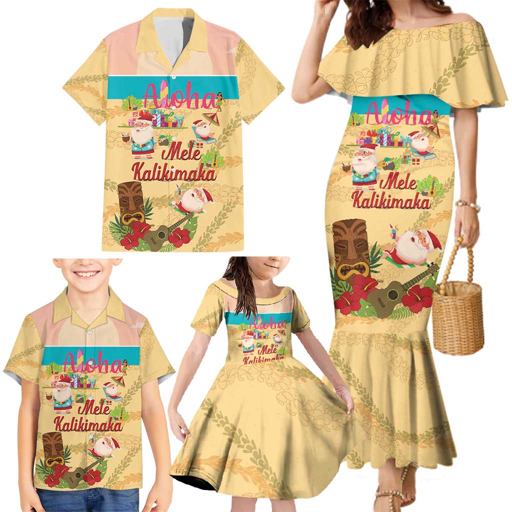 Aloha Hawaii Mele Kalikimaka Family Matching Mermaid Dress and Hawaiian Shirt Beachy Funny Santa Hawaiian Lei - Polynesian Pride