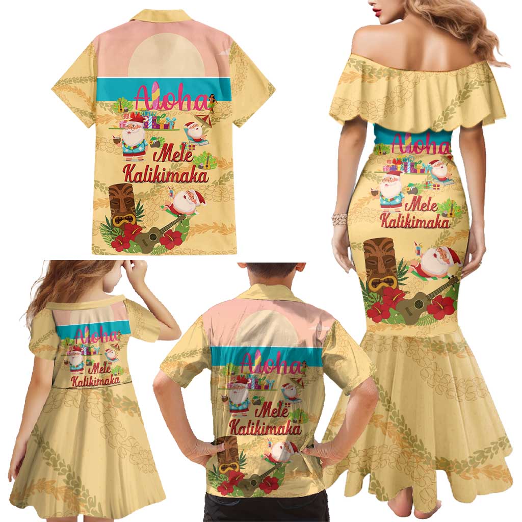 Aloha Hawaii Mele Kalikimaka Family Matching Mermaid Dress and Hawaiian Shirt Beachy Funny Santa Hawaiian Lei - Polynesian Pride