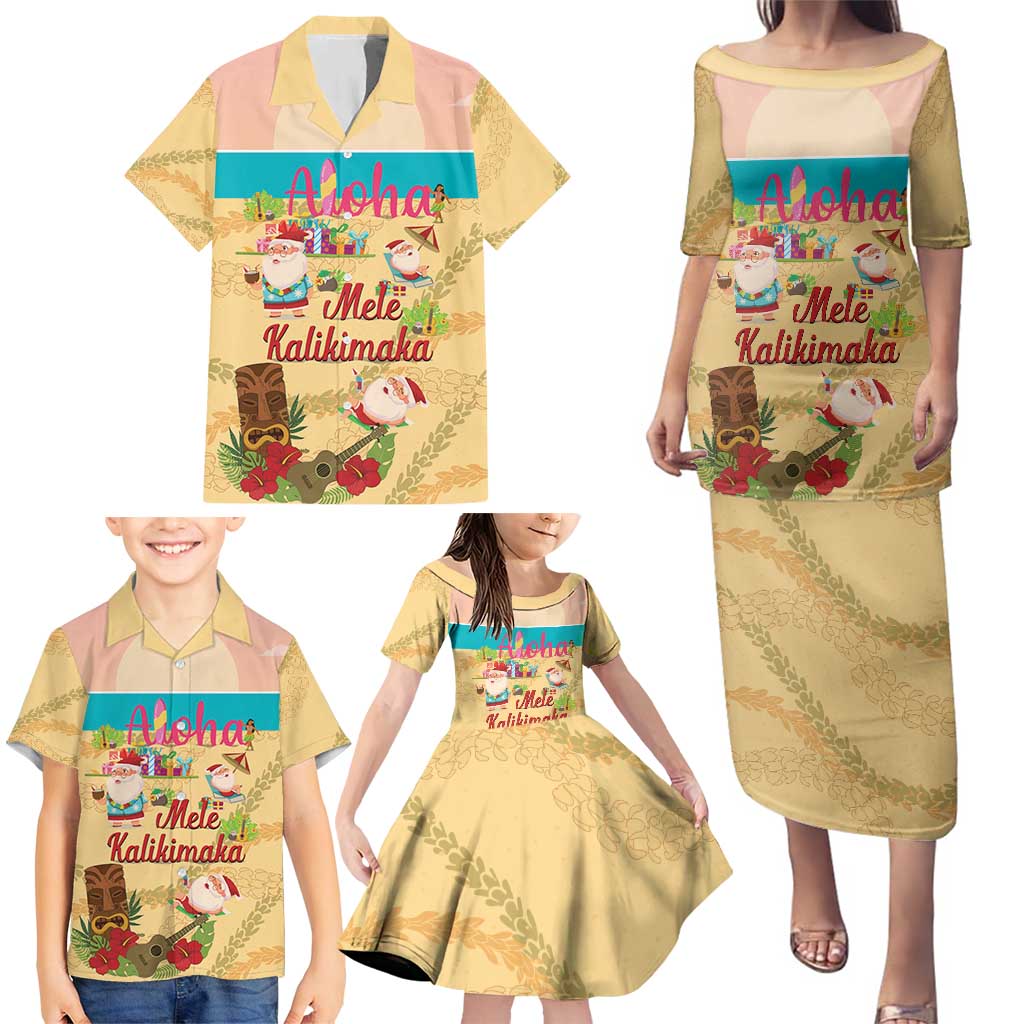 Aloha Hawaii Mele Kalikimaka Family Matching Puletasi and Hawaiian Shirt Beachy Funny Santa Hawaiian Lei - Polynesian Pride