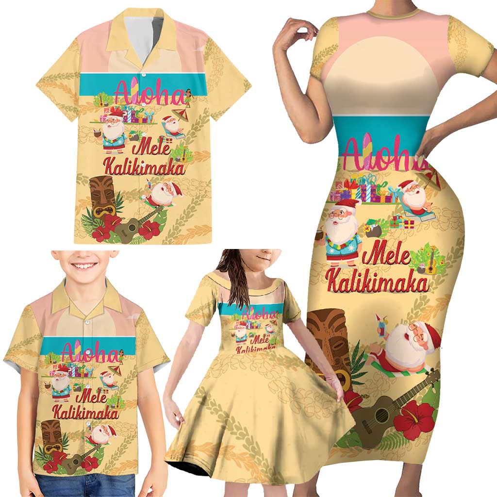 Aloha Hawaii Mele Kalikimaka Family Matching Short Sleeve Bodycon Dress and Hawaiian Shirt Beachy Funny Santa Hawaiian Lei - Polynesian Pride