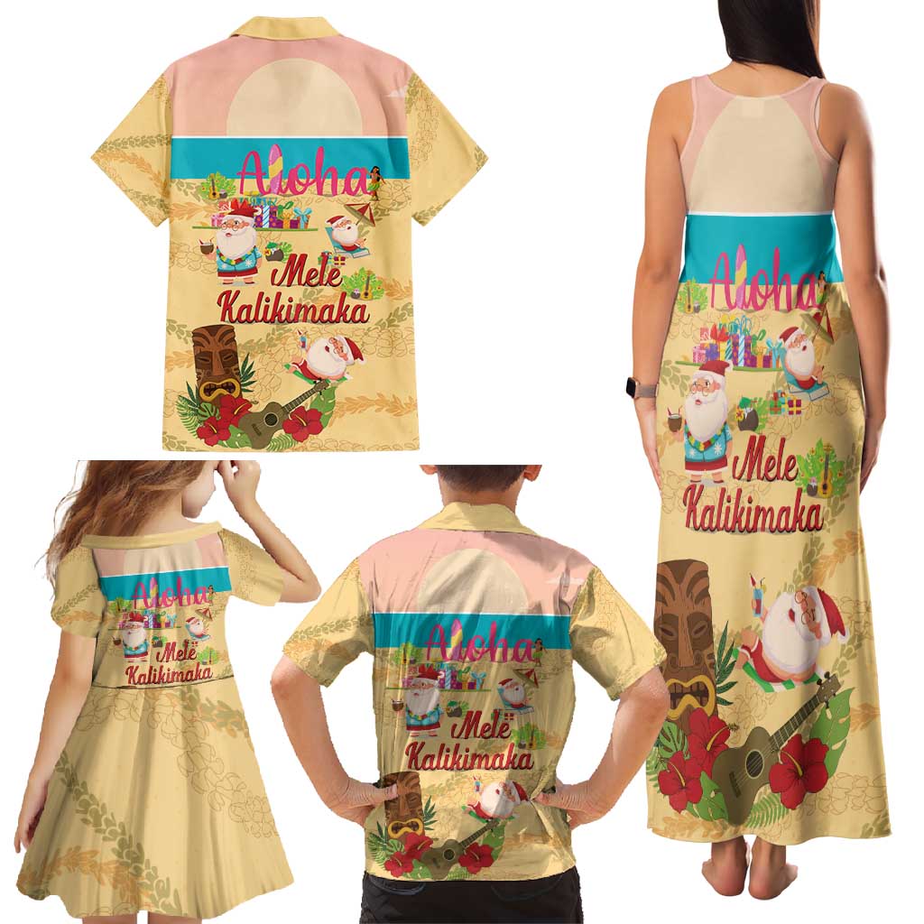 Aloha Hawaii Mele Kalikimaka Family Matching Tank Maxi Dress and Hawaiian Shirt Beachy Funny Santa Hawaiian Lei - Polynesian Pride