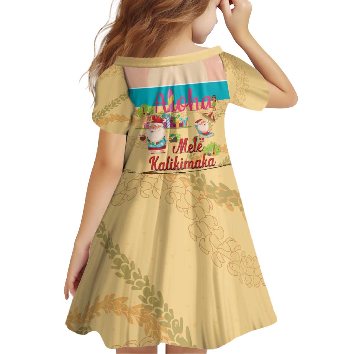 Aloha Hawaii Mele Kalikimaka Kid Short Sleeve Dress Beachy Funny Santa Hawaiian Lei - Polynesian Pride