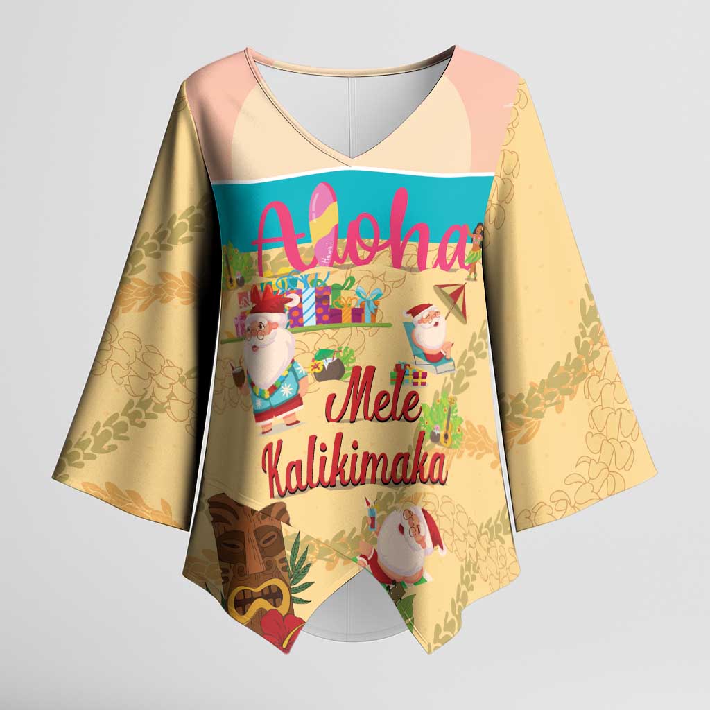Aloha Hawaii Mele Kalikimaka Kimono Sleeve Blouse Beachy Funny Santa Hawaiian Lei LT14 Female Yellow - Polynesian Pride