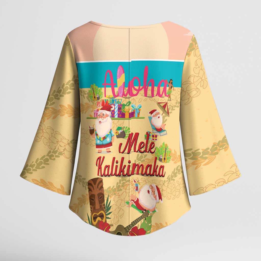 Aloha Hawaii Mele Kalikimaka Kimono Sleeve Blouse Beachy Funny Santa Hawaiian Lei LT14 - Polynesian Pride
