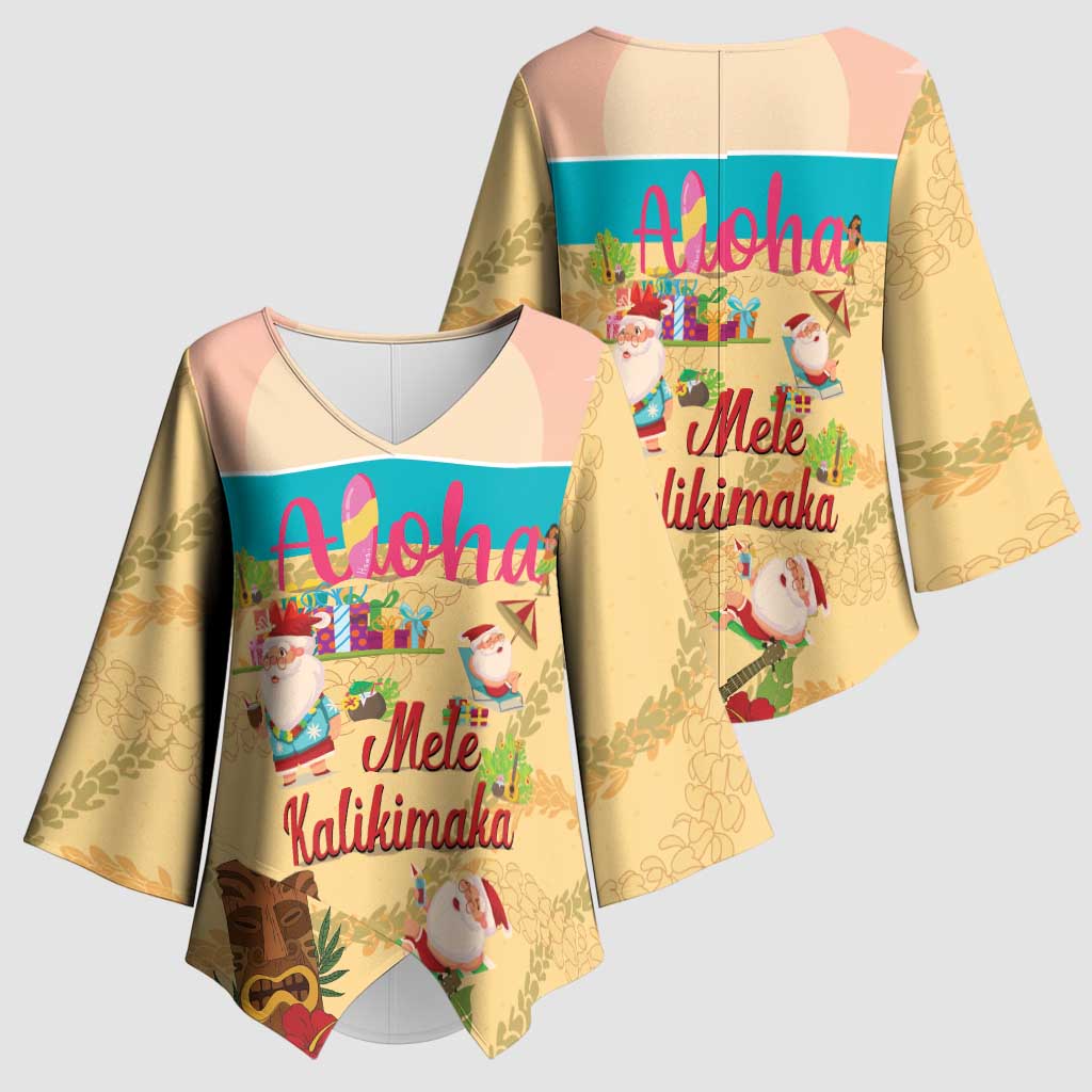 Aloha Hawaii Mele Kalikimaka Kimono Sleeve Blouse Beachy Funny Santa Hawaiian Lei LT14 - Polynesian Pride