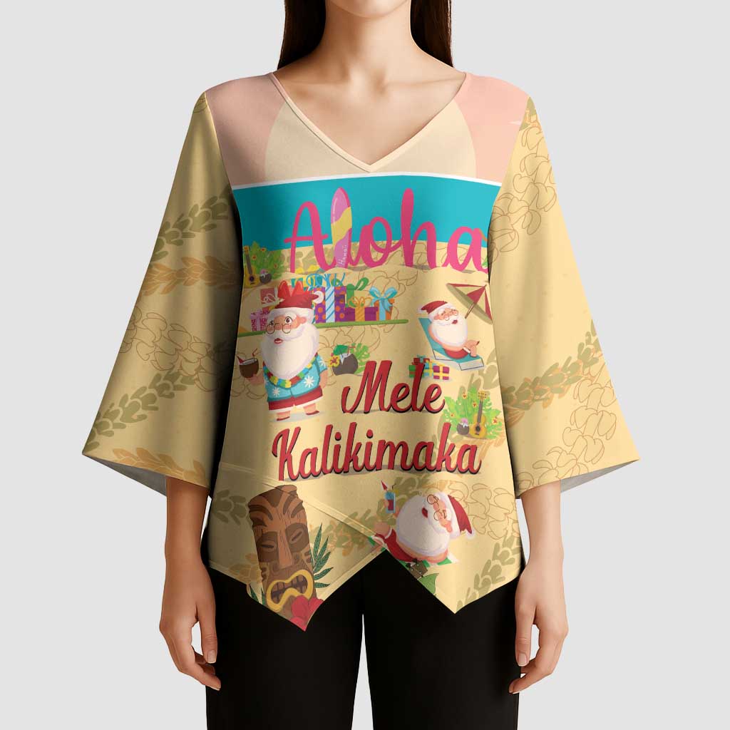 Aloha Hawaii Mele Kalikimaka Kimono Sleeve Blouse Beachy Funny Santa Hawaiian Lei LT14 - Polynesian Pride