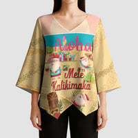 Aloha Hawaii Mele Kalikimaka Kimono Sleeve Blouse Beachy Funny Santa Hawaiian Lei LT14 - Polynesian Pride