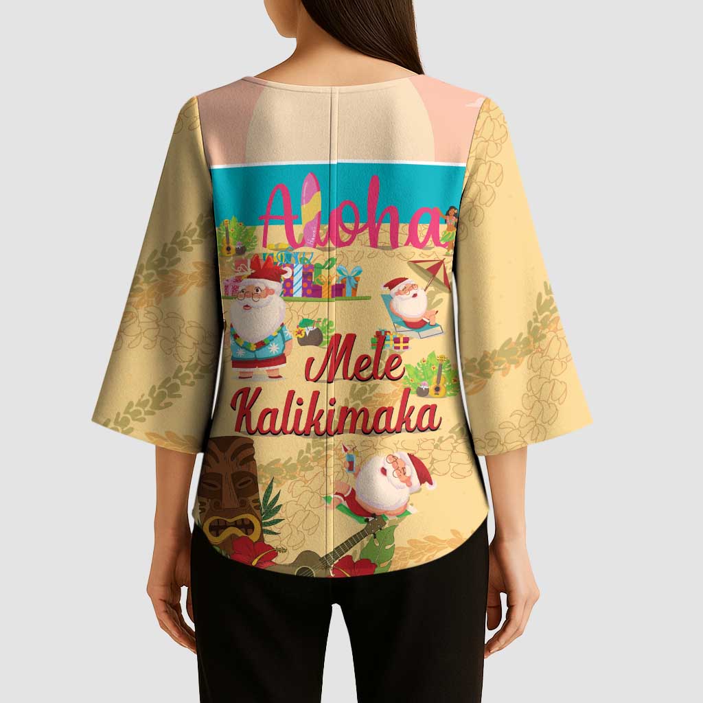 Aloha Hawaii Mele Kalikimaka Kimono Sleeve Blouse Beachy Funny Santa Hawaiian Lei LT14 - Polynesian Pride