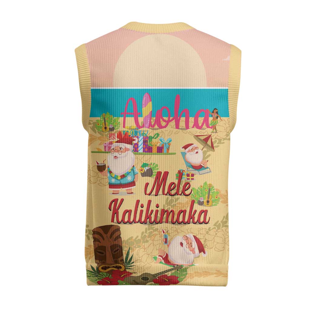 Aloha Hawaii Mele Kalikimaka Christmas Knitted V-Neck Vest Beachy Funny Santa Hawaiian Lei - Polynesian Pride
