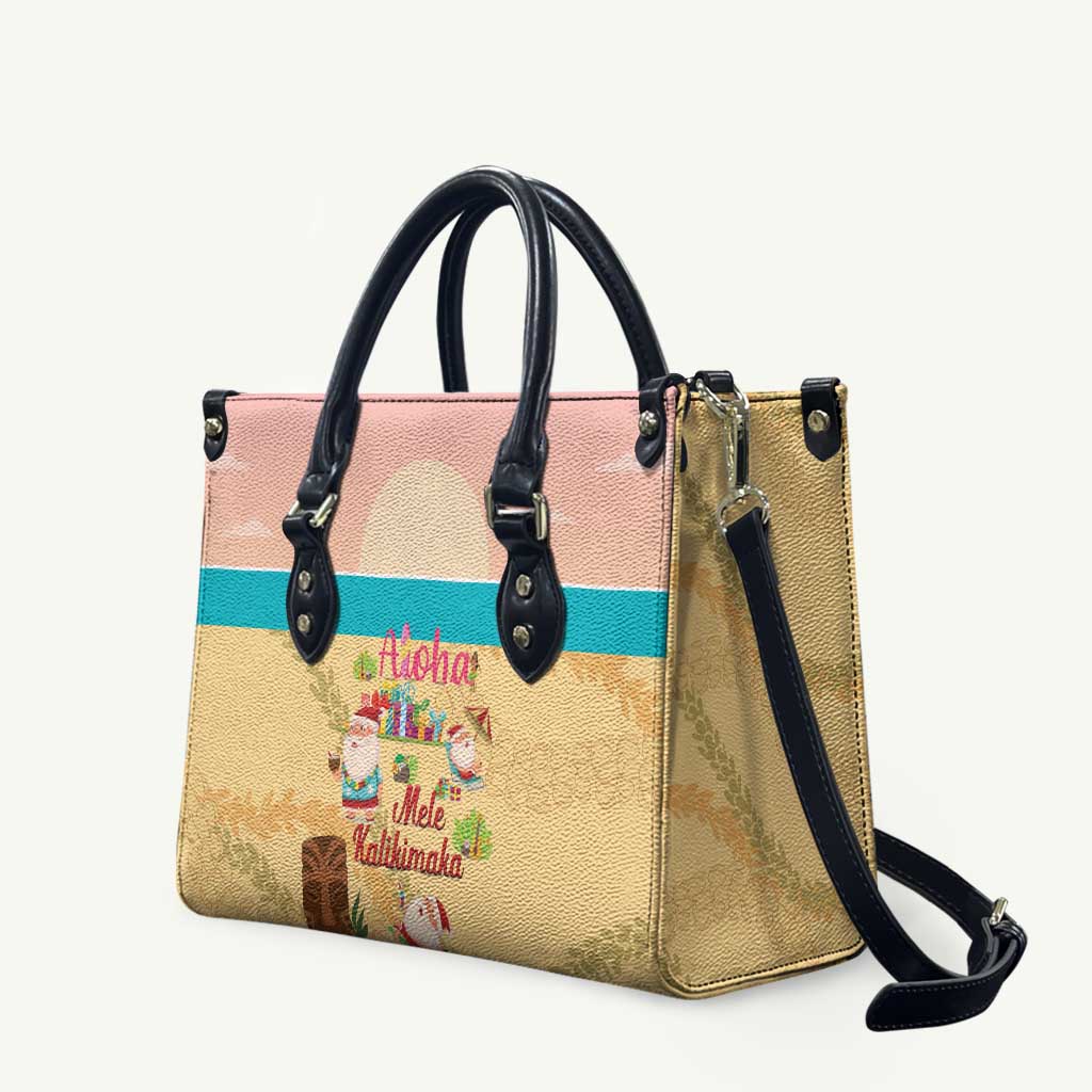 Aloha Hawaii Mele Kalikimaka Leather Bag Beachy Funny Santa Hawaiian Lei - Polynesian Pride