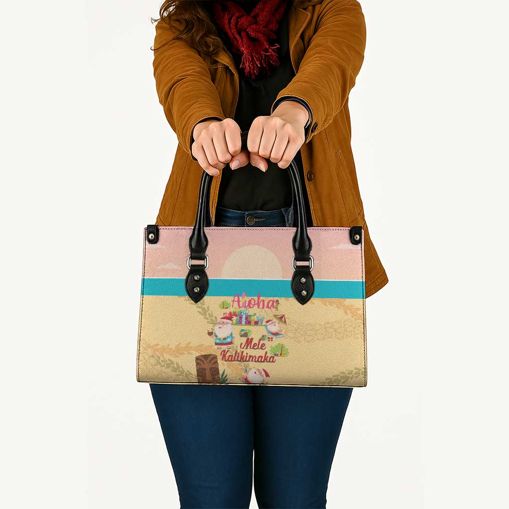 Aloha Hawaii Mele Kalikimaka Leather Bag Beachy Funny Santa Hawaiian Lei - Polynesian Pride