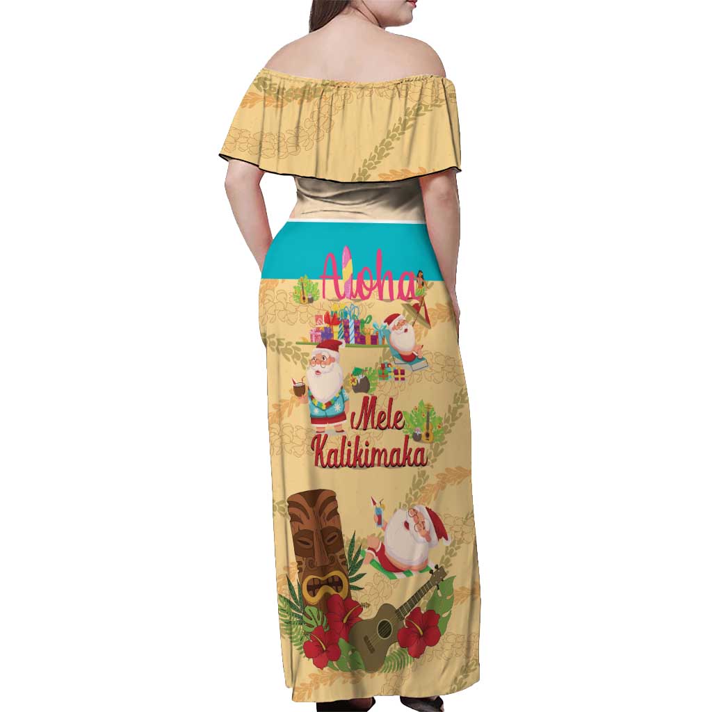Aloha Hawaii Mele Kalikimaka Off Shoulder Maxi Dress Beachy Funny Santa Hawaiian Lei - Polynesian Pride