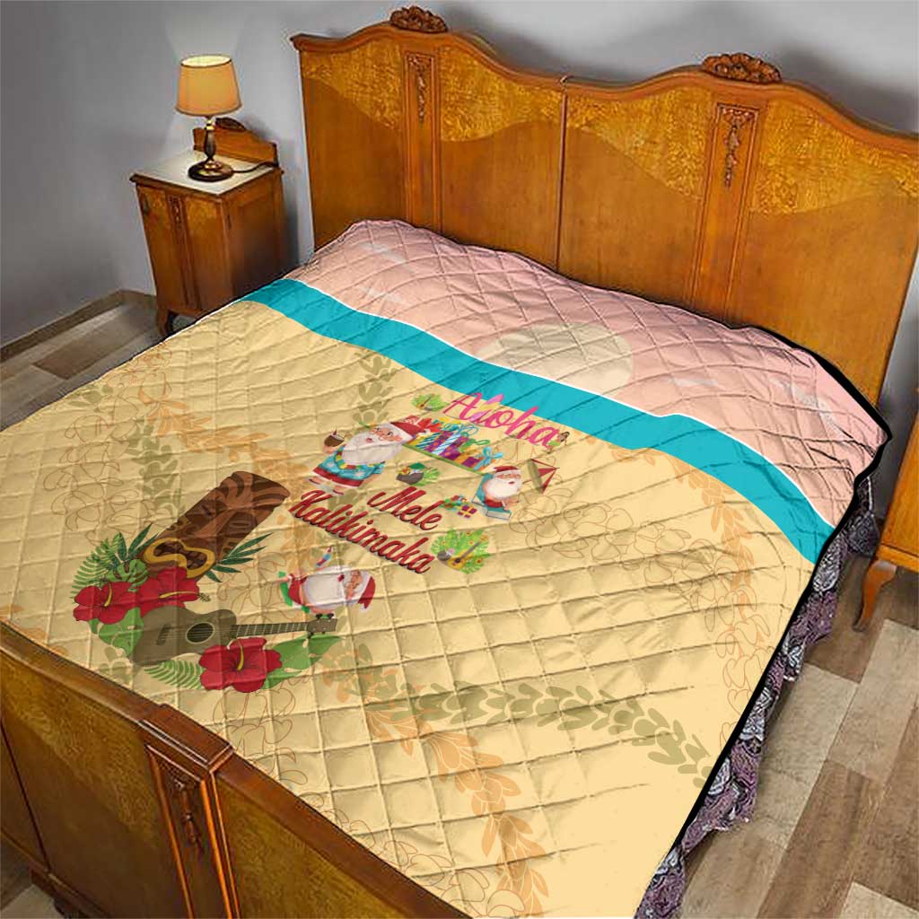 Aloha Hawaii Mele Kalikimaka Quilt Beachy Funny Santa Hawaiian Lei - Polynesian Pride
