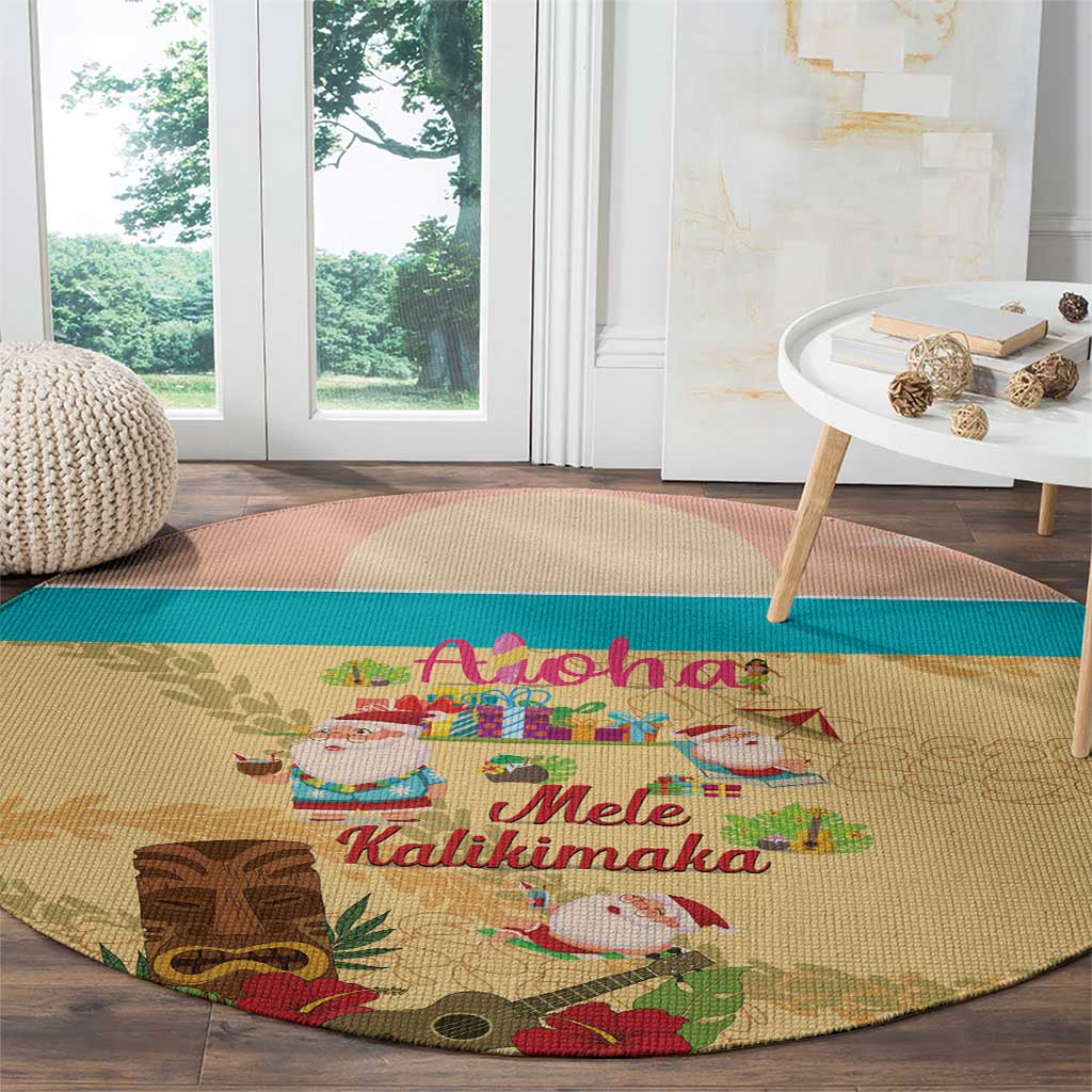 Aloha Hawaii Mele Kalikimaka Round Carpet Beachy Funny Santa Hawaiian Lei - Polynesian Pride