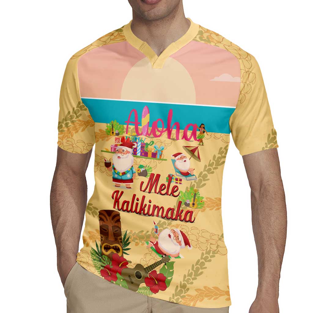 Aloha Hawaii Mele Kalikimaka Rugby Jersey Beachy Funny Santa Hawaiian Lei - Polynesian Pride