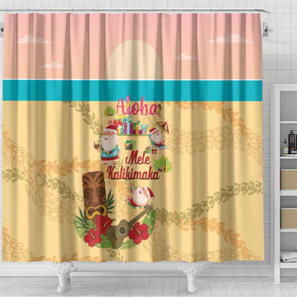Aloha Hawaii Mele Kalikimaka Shower Curtain Beachy Funny Santa Hawaiian Lei - Polynesian Pride