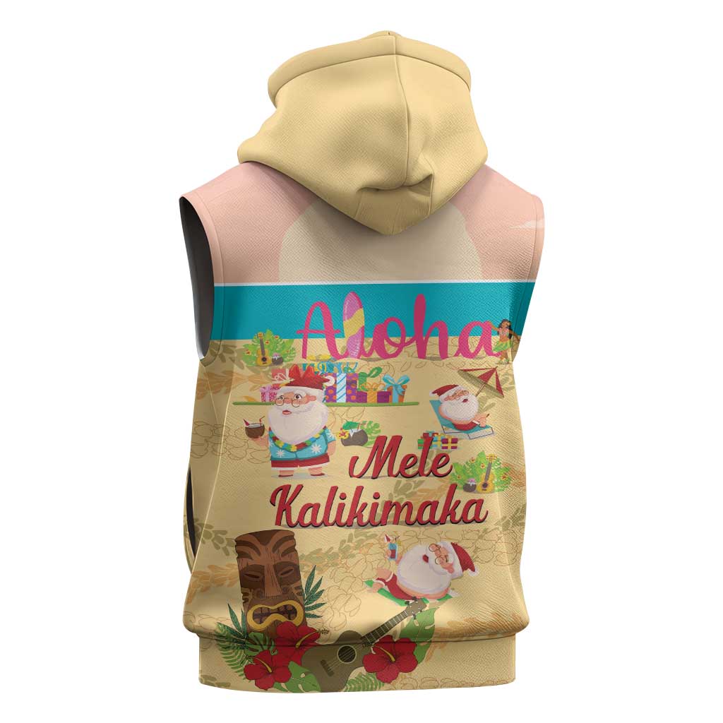 Aloha Hawaii Mele Kalikimaka Sleeveless Zip Hoodie Beachy Funny Santa Hawaiian Lei - Polynesian Pride