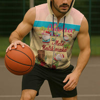 Aloha Hawaii Mele Kalikimaka Sleeveless Zip Hoodie Beachy Funny Santa Hawaiian Lei - Polynesian Pride