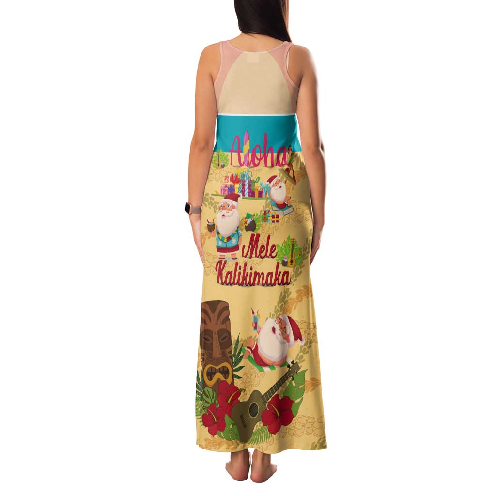 Aloha Hawaii Mele Kalikimaka Tank Maxi Dress Beachy Funny Santa Hawaiian Lei - Polynesian Pride