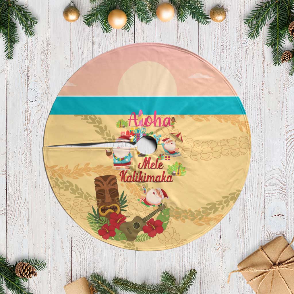 Aloha Hawaii Mele Kalikimaka Tree Skirt Beachy Funny Santa Hawaiian Lei - Polynesian Pride