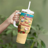 Aloha Hawaii Mele Kalikimaka Tumbler With Handle Beachy Funny Santa Hawaiian Lei - Polynesian Pride