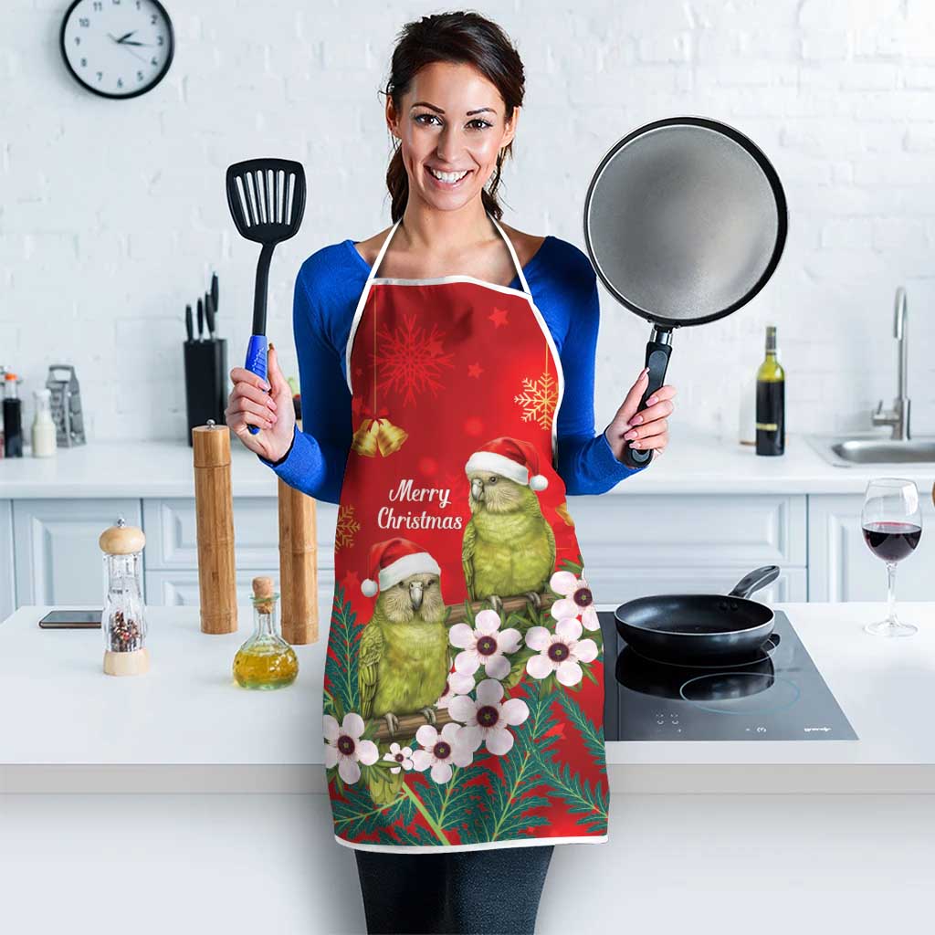 New Zealand Kakapo Christmas Apron Owl Parrot Santa Sliver Fern Manuka - Red - Polynesian Pride