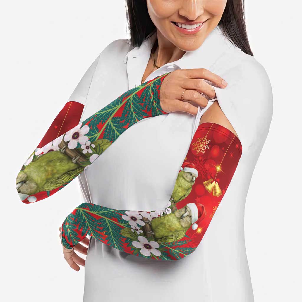 New Zealand Kakapo Christmas Arm Sleeves Owl Parrot Santa Sliver Fern Manuka - Red - Polynesian Pride