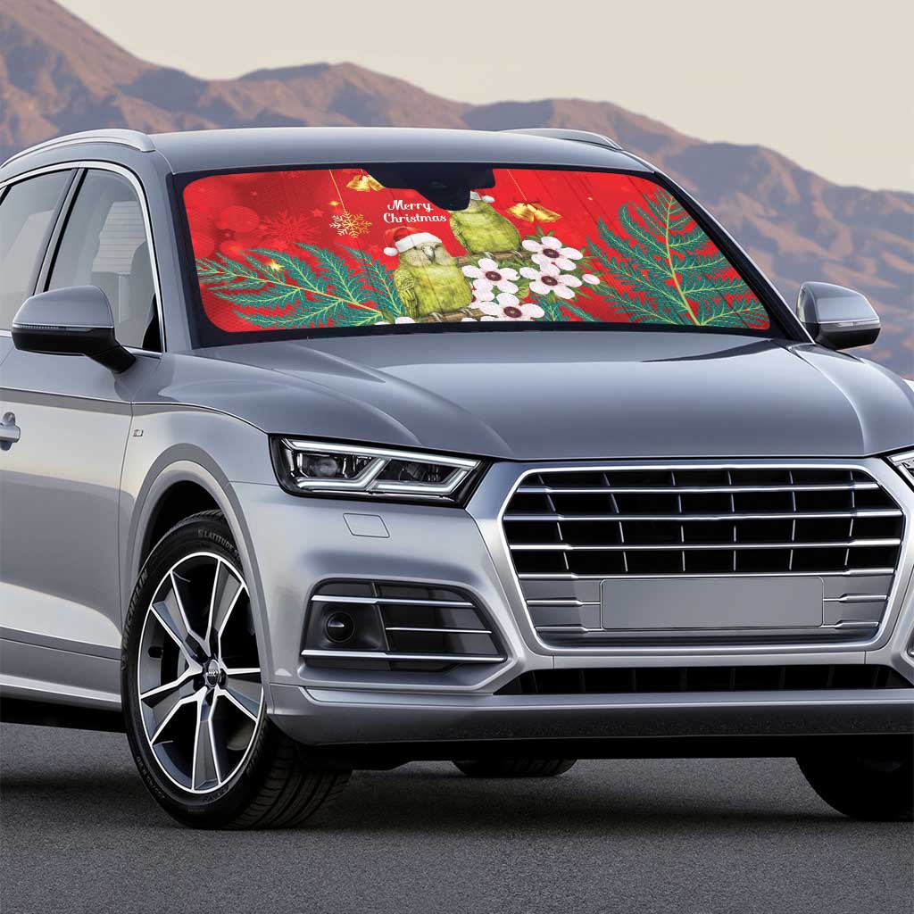 New Zealand Kakapo Christmas Auto Sun Shade Owl Parrot Santa Sliver Fern Manuka - Red - Polynesian Pride