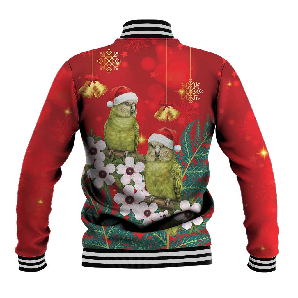New Zealand Kakapo Christmas Baseball Jacket Owl Parrot Santa Sliver Fern Manuka - Red - Polynesian Pride