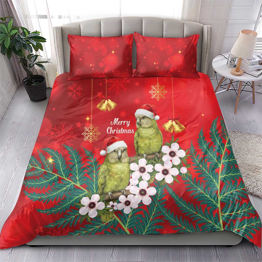 New Zealand Kakapo Christmas Bedding Set Owl Parrot Santa Sliver Fern Manuka - Red - Polynesian Pride