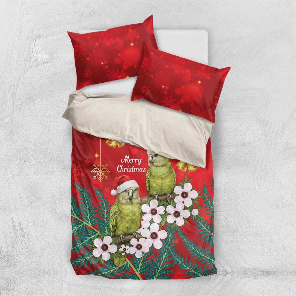 New Zealand Kakapo Christmas Bedding Set Owl Parrot Santa Sliver Fern Manuka - Red - Polynesian Pride