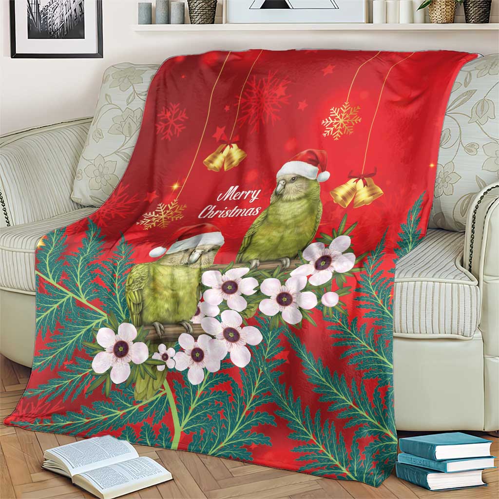 New Zealand Kakapo Christmas Blanket Owl Parrot Santa Sliver Fern Manuka - Red - Polynesian Pride