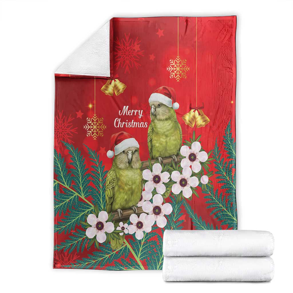 New Zealand Kakapo Christmas Blanket Owl Parrot Santa Sliver Fern Manuka - Red - Polynesian Pride