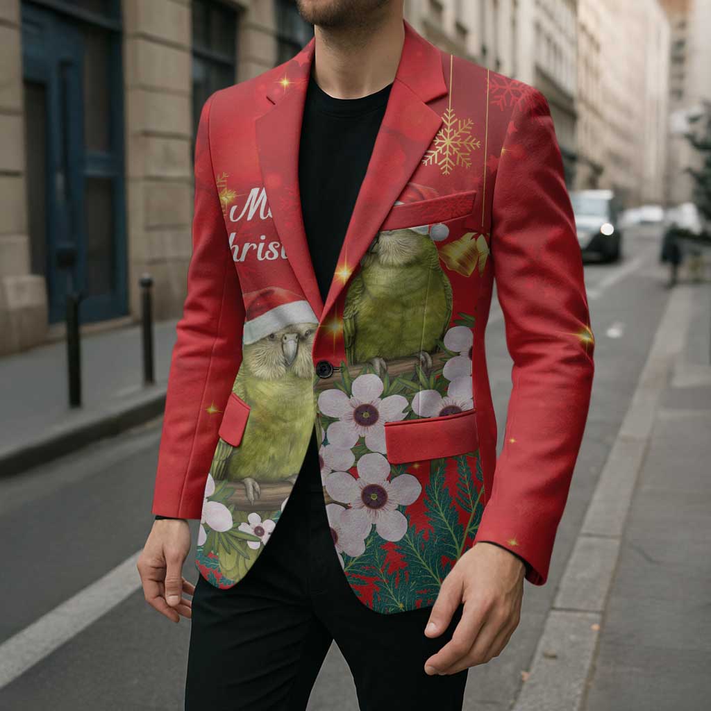 New Zealand Kakapo Christmas Blazer Owl Parrot Santa Sliver Fern Manuka - Red - Polynesian Pride