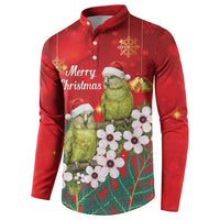 New Zealand Kakapo Christmas Button Sweatshirt Owl Parrot Santa Sliver Fern Manuka - Red - Polynesian Pride