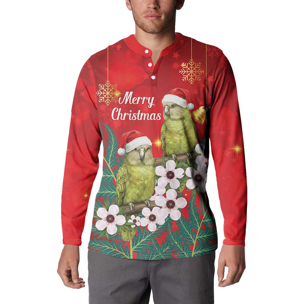 New Zealand Kakapo Christmas Button Sweatshirt Owl Parrot Santa Sliver Fern Manuka - Red - Polynesian Pride