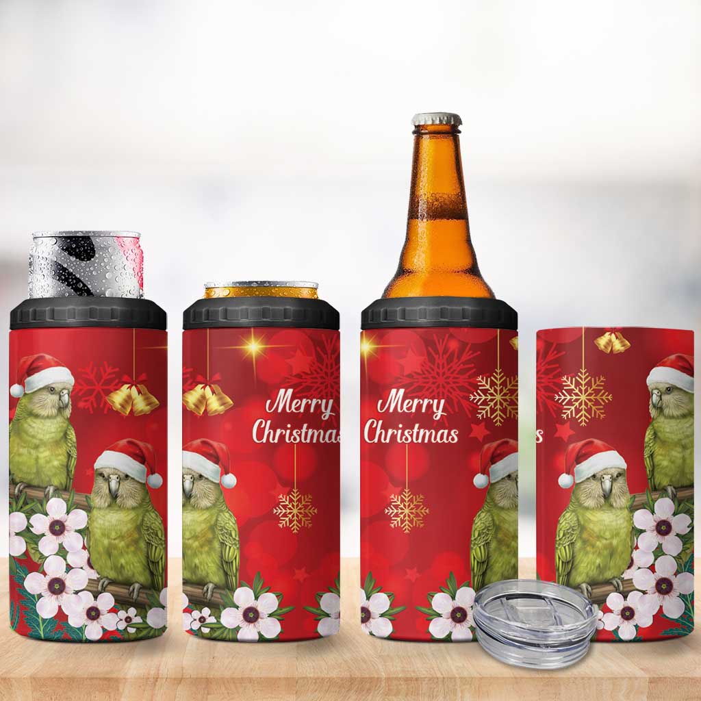 New Zealand Kakapo Christmas 4 in 1 Can Cooler Tumbler Owl Parrot Santa Sliver Fern Manuka - Red - Polynesian Pride