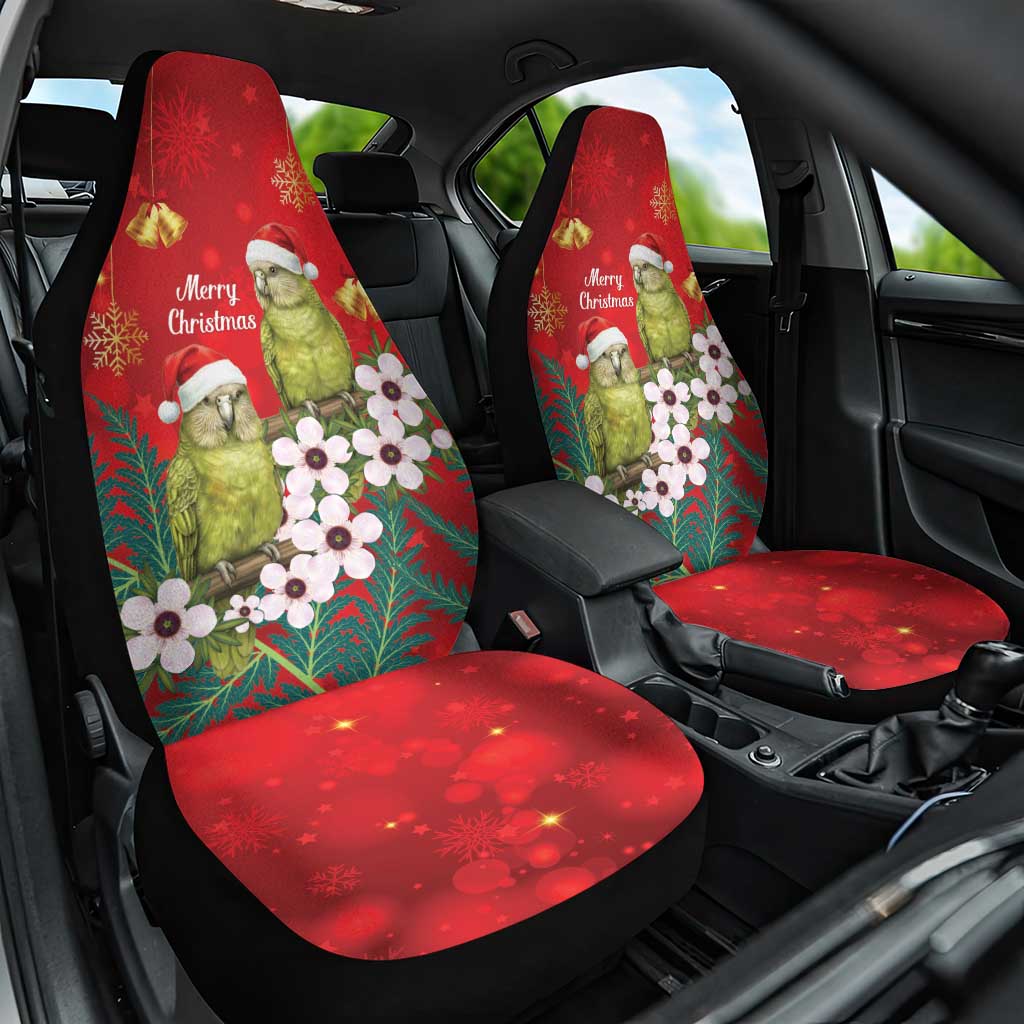 New Zealand Kakapo Christmas Car Seat Cover Owl Parrot Santa Sliver Fern Manuka - Red - Polynesian Pride