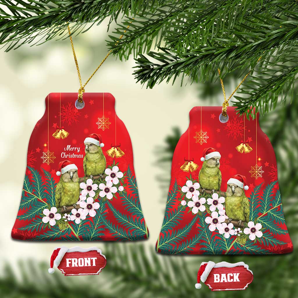 New Zealand Kakapo Christmas Ceramic Ornament Owl Parrot Santa Sliver Fern Manuka - Red - Polynesian Pride